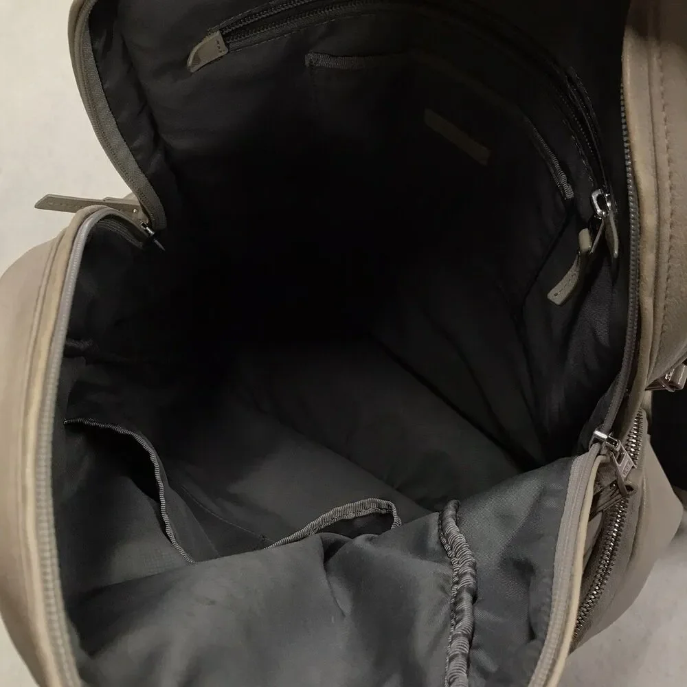 TUMI Voyageur Calais Laptop Backpack Leather Travel Gray Side Zip Padded Shoulde